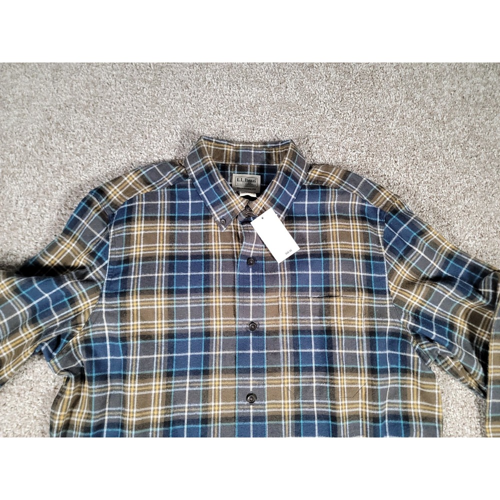 NWT LL Bean Scotch Plaid Flannel Shirt Medium Blue Brown Mens Traditional Fit - Picture 5 of 16